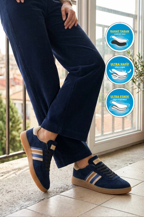 Lacivert Bağcıklı Unisex Yürüyüş ve Spor Ayakkabı Sneaker 015