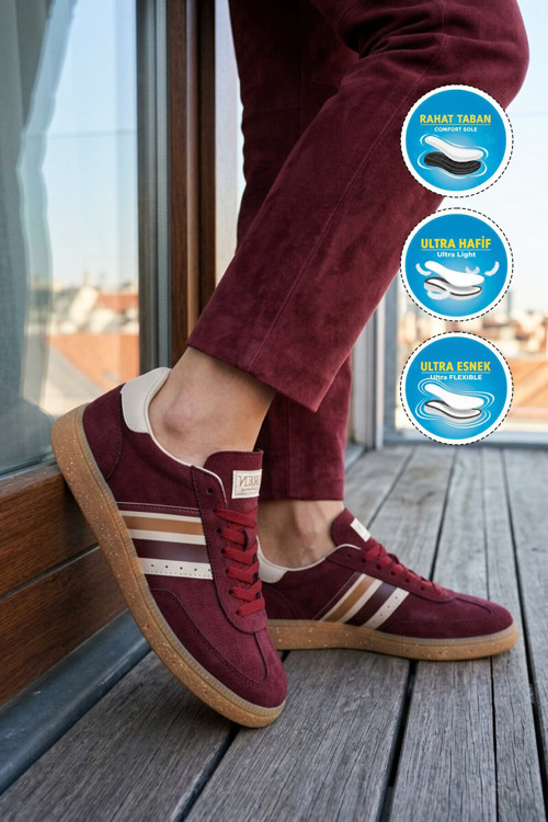 Bordo Bağcıklı Unisex Yürüyüş ve Spor Ayakkabı Sneaker 015