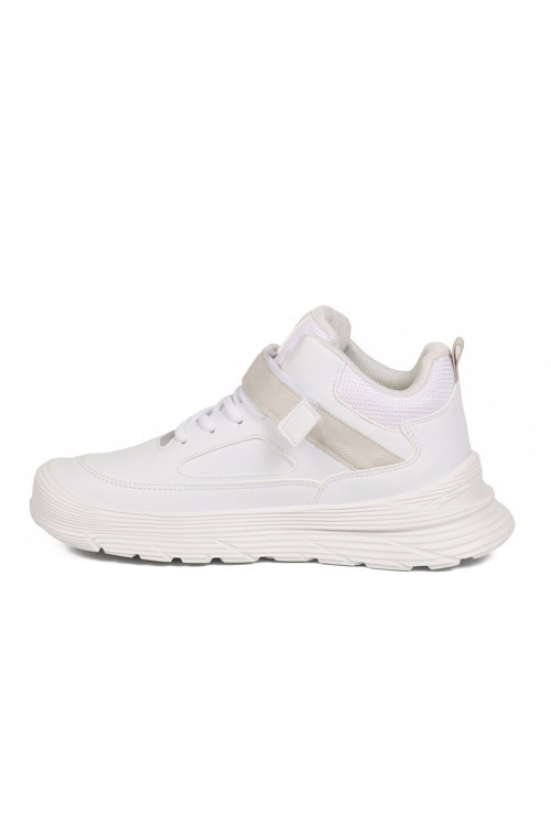 Beyaz Kilit Bağcıklı Bilek Boy Rahat Ortopedik Tabanlı Erkek Çocuk Sneaker 2036 F