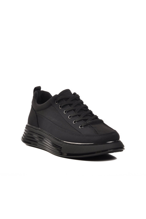 Siyah Keten Bağcıklı Kalın Rahat Hafızalı Tabanlı Erkek Casual Ayakkabı Sneaker Gabri M
