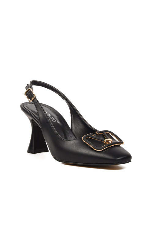 Kadın Tokalı Sivri Burun Slingback Orta Topuklu Klasik Stiletto Ayakkabı
