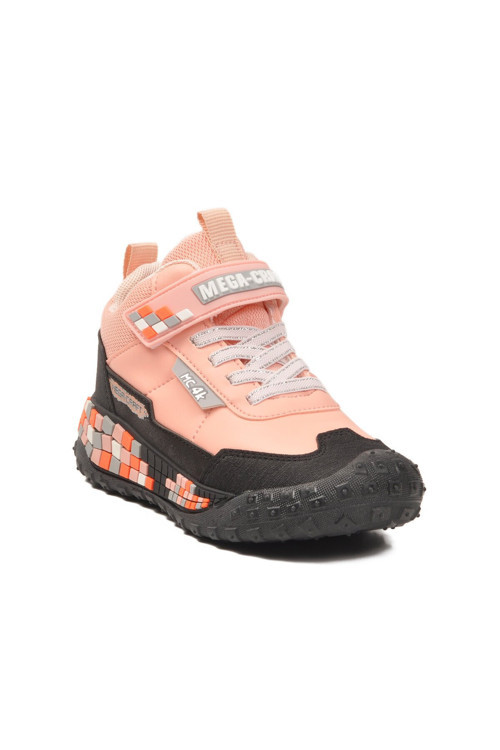 Siyah-Pudra Cırtlı Kalın Kaymaz Tabanlı Kız Çocuk Bilek Boy Spor Ayakkabı Sneaker 811 F