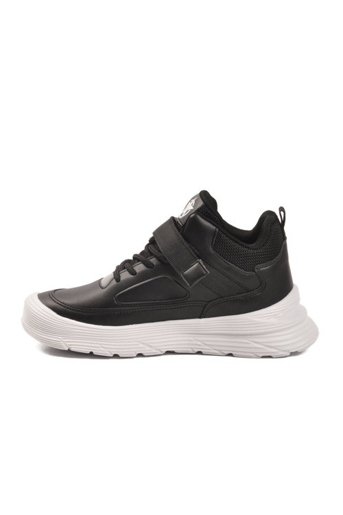 Siyah-Beyaz Kilit Bağcıklı Bilek Boy Rahat Ortopedik Tabanlı Erkek Çocuk Sneaker 2036 F