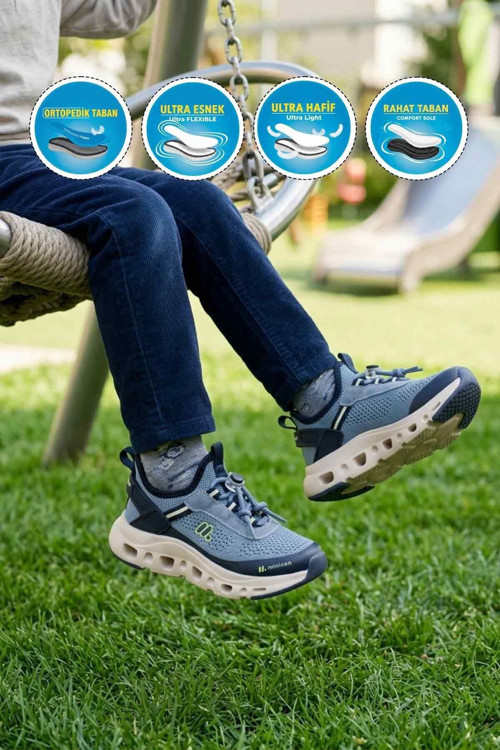 İndigo-Lacivert Geniş Kalıp Anorak Ortopedik Kilit Bağcıklı Erkek Çocuk Spor Ayakkabı BXZ001