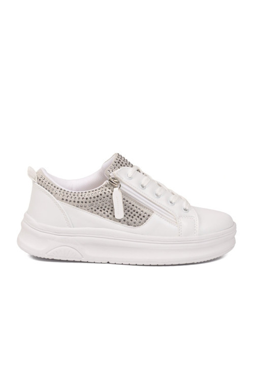 Beyaz-Buz Bağcıklı Kalın Tabanlı Kadın Casual Yürüyüş ve Spor Ayakkabı Sneaker 010