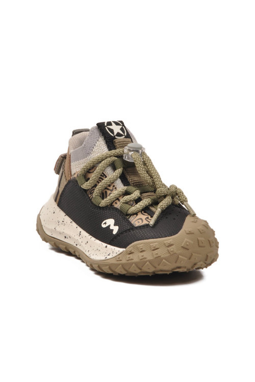 Siyah-Vizon Bağcıklı Kalın Kaymaz Rahat Taban Bilek Boy Erkek Ayakkabı Sneaker 22674 P