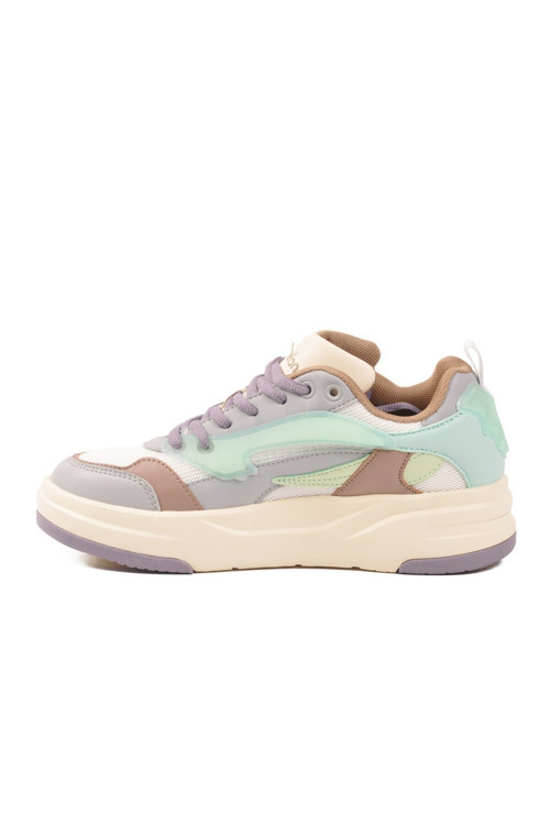 Beyaz-Lila Bağcıklı Fileli Kadın Yürüyüş ve Spor Ayakkabı Sneaker BNI-10000