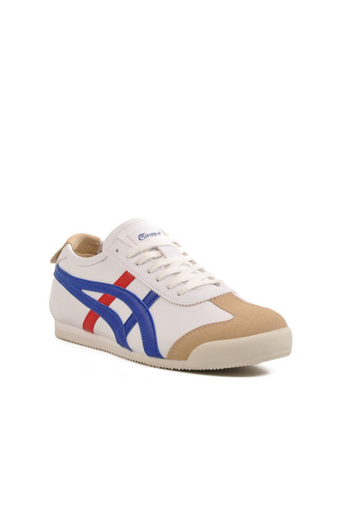 Beyaz-Mavi-Kırmızı Bağcıklı Hafif Erkek Yürüyüş ve Spor Ayakkabı Sneaker E-2052 M