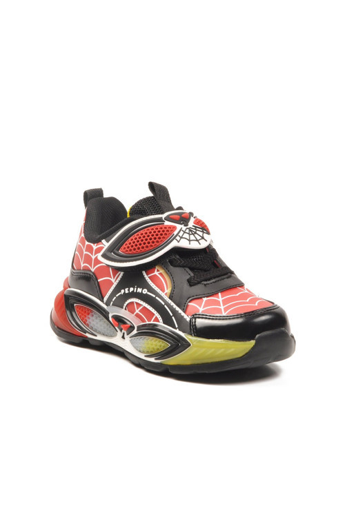 Kırmızı-Siyah Cırtlı Desenli Erkek Çocuk Spor Ayakkabı Sneaker 2048 P