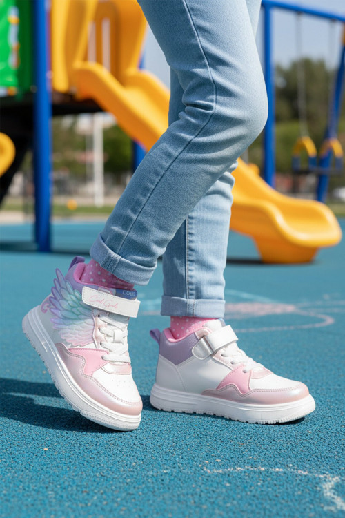 Somon Cırtlı Bilek Boy Desenli Kız Çocuk Spor Ayakkabı Sneaker Helen F