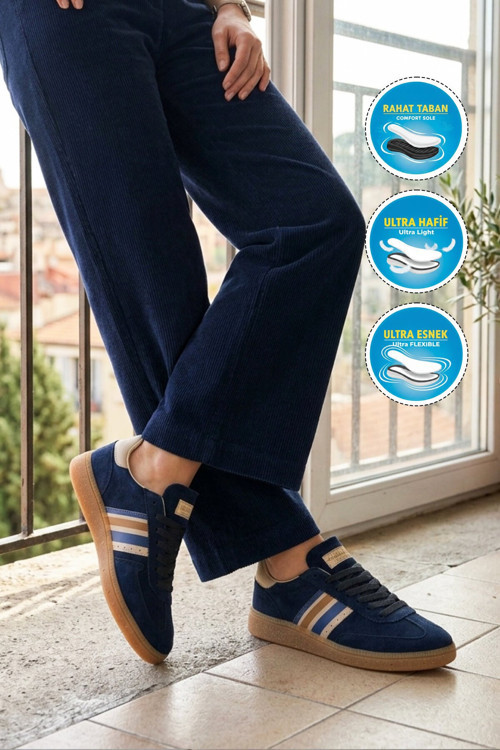 Lacivert Bağcıklı Unisex Yürüyüş ve Spor Ayakkabı Sneaker 015