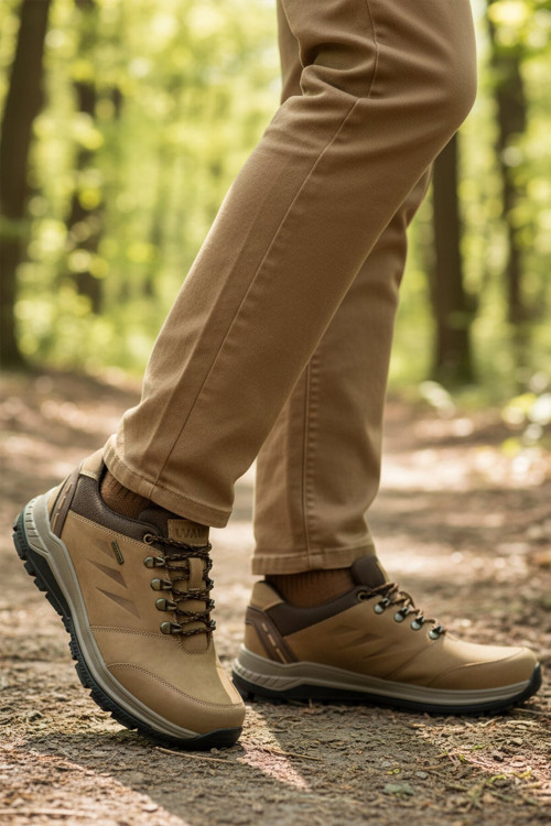 Kum Hakiki Deri Kaymaz Tabanlı Su Geçirmez Erkek Outdoor Trekking Ayakkabı 2343