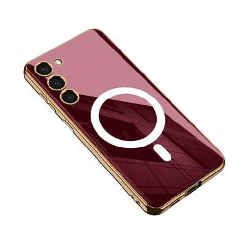 Lexroo Galaxy S23 Plus Wireless Şarj Özellikli Kenarları Elektroplating Kaplama Aynalı Kent Mag Safe Kılıf - Koyu Kırmızı