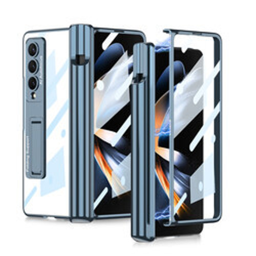 Lexroo Galaxy Z Fold 4 Kıpta Standlı Kalem Bölmeli İnce Kılıf - Mavi