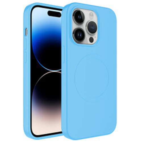 iPhone 14 Pro Mag Safe Wireless Şarj Özellikli Pastel Renk Silikon Plas Kılıf - Mavi