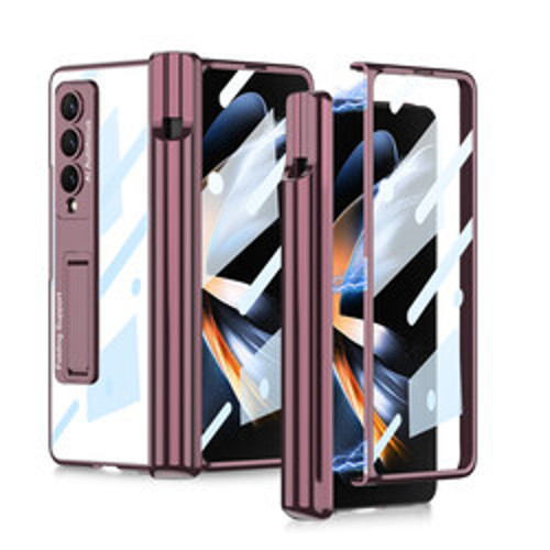 Lexroo Galaxy Z Fold 4 Kıpta Standlı Kalem Bölmeli İnce Kılıf - Mürdüm