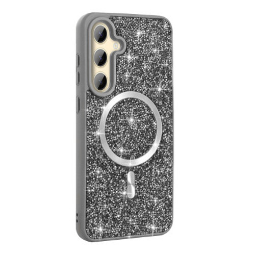 Galaxy S24 FE Pırlanta Tasarımlı Mag Safe Şarj Özellikli Mozaik Silikon - Titanyum-Gr - Titanyum-Gri Kılıf