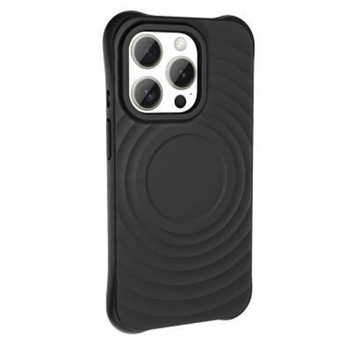 iPhone 15 Pro Max Mag Safe Şarj Özellikli Airbagli Mat Görünümlü Hepi Silikon Sert PC Kılıf - Siyah