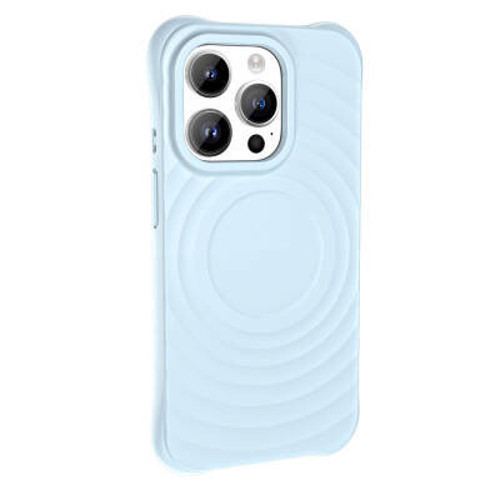 iPhone 15 Pro Max Mag Safe Şarj Özellikli Airbagli Mat Görünümlü Hepi Silikon Sert PC Kılıf - Mavi Açık