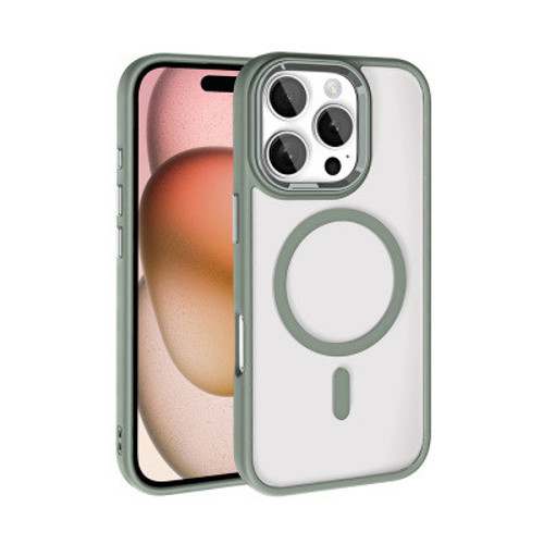 iPhone 16 Pro Max Wireless Şarj Özellikli Krom Mag Safe Silikon - Titanyum-Gri TPU İnce Kılıf