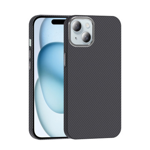 iPhone 15 Mag Safe Şarj Özellikli Karbon Fiber Görünümlü Gros İnce Kılıf - Siyah