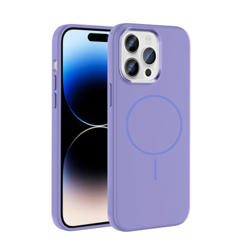 iPhone 14 Pro Max Mag Safe Şarj Özellikli Metal Kamera Çerçeveli Edi Silikon Kılıf - Lila