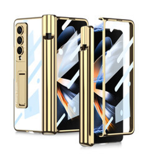 Lexroo Galaxy Z Fold 4 Kıpta Standlı Kalem Bölmeli İnce Kılıf - Gold