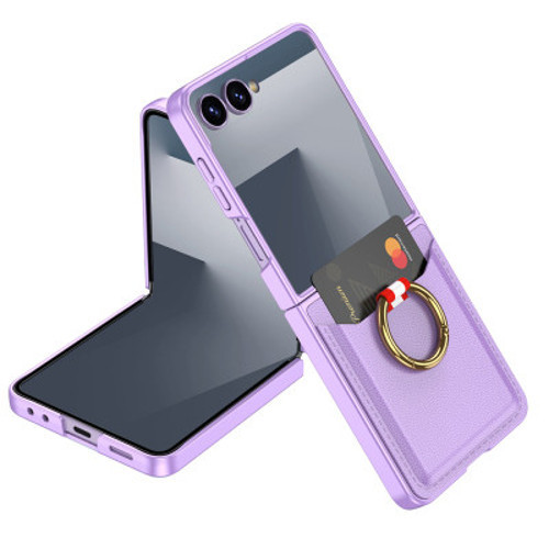 Lexroo Galaxy Z Flip 7 Kıpta Yüzüklü Kartlıklı İnce Kılıf - Mor