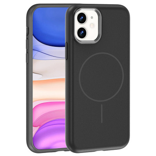 iPhone 11 Mag Safe Şarj Özellikli Metal Kamera Çerçeveli Edi Silikon Kılıf - Siyah