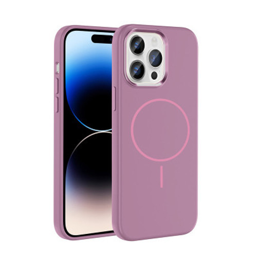 iPhone 14 Pro Max Mag Safe Şarj Özellikli Metal Kamera Çerçeveli Edi Silikon Kılıf - Mor