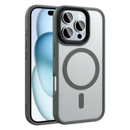 iPhone 16 Pro Max Mat Arka Yüzey Wireless Şarj Özellikli Flet Mag Safe Silikon Sert PC Kılıf - Titany