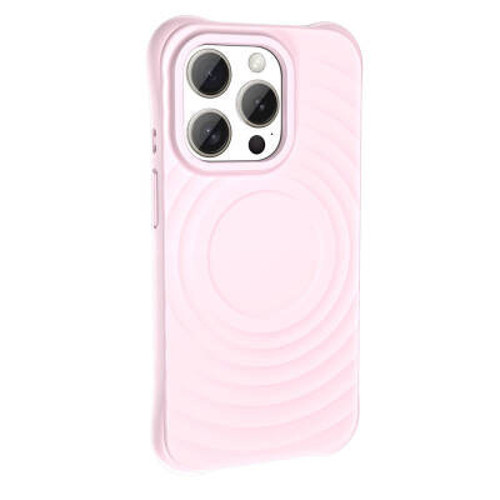 iPhone 15 Pro Max Mag Safe Şarj Özellikli Airbagli Mat Görünümlü Hepi Silikon Sert PC Kılıf - Pembe Açık