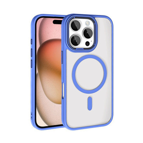 iPhone 16 Pro Max Wireless Şarj Özellikli Krom Mag Safe Silikon TPU İnce Kılıf - Mavi