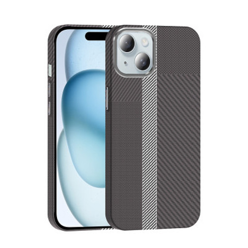iPhone 15 Mag Safe Şarj Özellikli Karbon Fiber Görünümlü Gros - Gri-Siyah İnce Kılıf