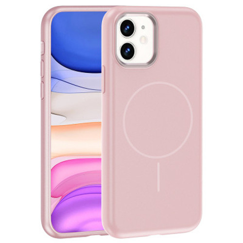 iPhone 11 Mag Safe Şarj Özellikli Metal Kamera Çerçeveli Edi Silikon Kılıf - Rose Gol