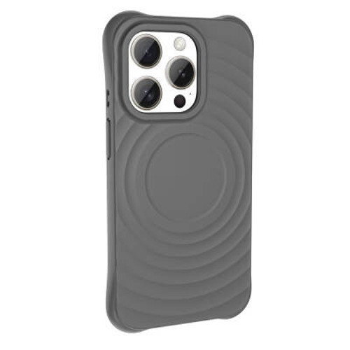 iPhone 15 Pro Max Mag Safe Şarj Özellikli Airbagli Mat Görünümlü Hepi Silikon Sert PC Kılıf - Gri