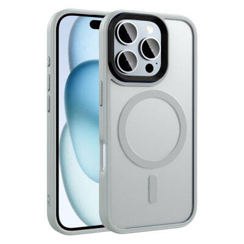 iPhone 16 Pro Max Mat Arka Yüzey Wireless Şarj Özellikli Flet Mag Safe Silikon Sert PC Kılıf - Gümüş