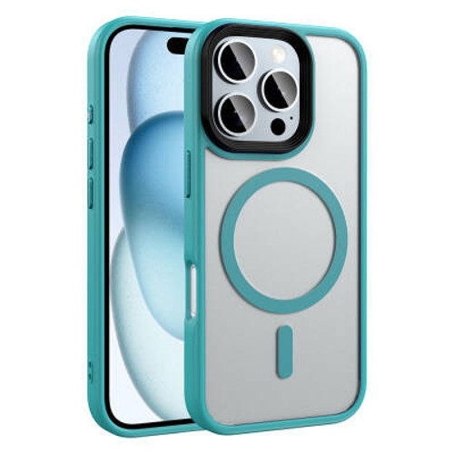 iPhone 16 Pro Max Mat Arka Yüzey Wireless Şarj Özellikli Flet Mag Safe Silikon Sert PC Kılıf - Yeşil