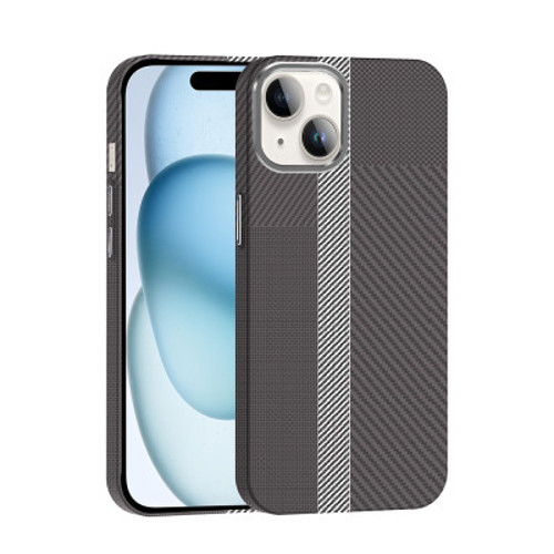 iPhone 14 Mag Safe Şarj Özellikli Karbon Fiber Görünümlü Gros - Gri-Siyah İnce Kılıf