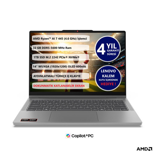 IDEAPAD 5 2 in 1 14AGP11 AMD Ryzen™ AI 7 445 32GB 1 TB SSD 14" TOUCH 83UH004BTR FREEDOS