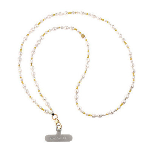 Metal Pearl Telefon Boyun Askı İpi 1.2 Metre - Beyaz-Gold