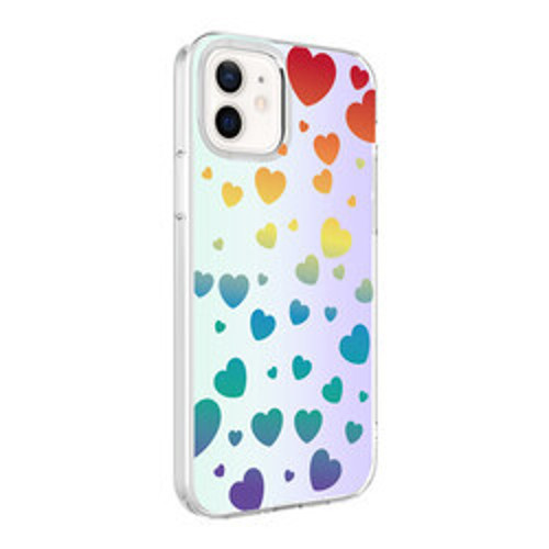 iPhone 12 M-Blue Desenli Silikon İnce Kılıf - Heart