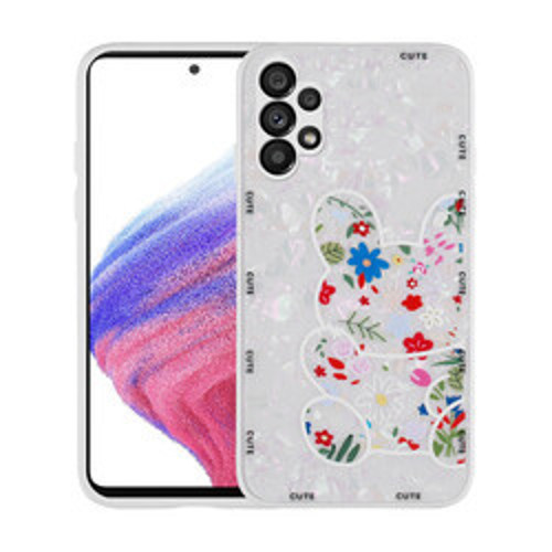 Galaxy A13 4G Desenli Sert Silikon Mumila İnce Kılıf - White Rabbit