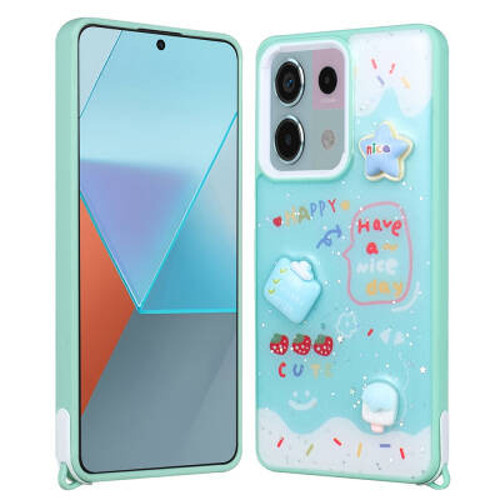 Xiaomi Redmi Note 13 Pro 5G Parlayan Simli Kabartma Figürlü Cevze TPU Kılıf - Yeşil