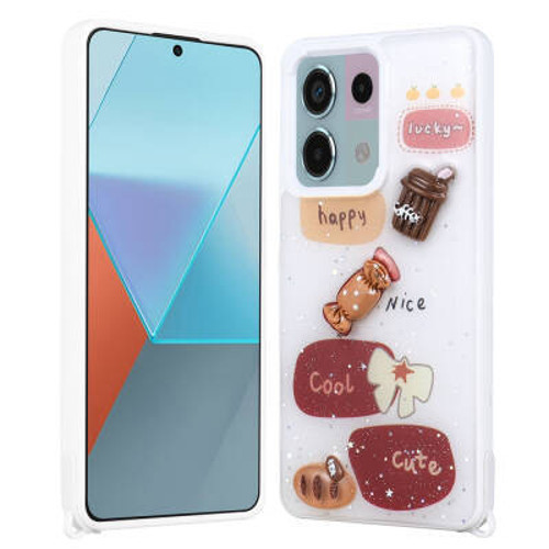 Xiaomi Redmi Note 13 Pro 5G Parlayan Simli Kabartma Figürlü Cevze TPU Kılıf - Beyaz