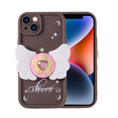 iPhone 14 Kamera Korumalı Figür Tasarımlı Kapya Silikon Kılıf - Koyu Kahve