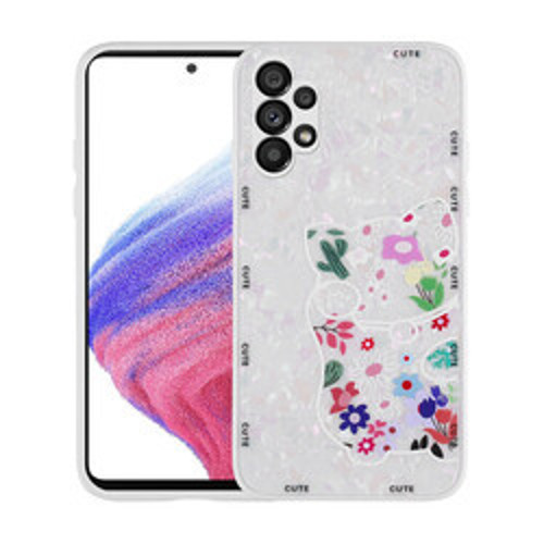 Galaxy A13 4G Desenli Sert Silikon Mumila İnce Kılıf - White Cat