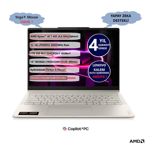 YOGA 7 2-in-1 14AGP11 RYZEN_AI_7_445 32GB 1TB 14" OLED TOUCH FREEDOS 83TD005QTR DOKUNMATİK TAŞINABİLİR BİLGİSAYAR