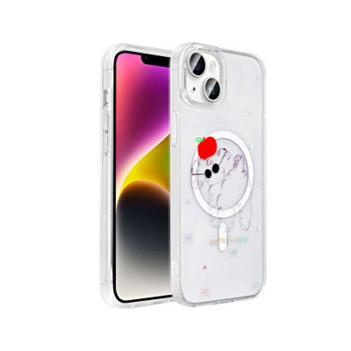 iPhone 15 Plus Mag Safe Şarj Özellikli Şeffaf Folk Sert İnce Kılıf - Sevimli Köpek