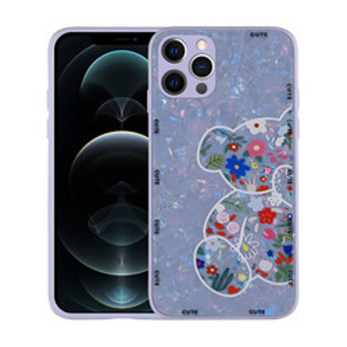 iPhone 12 Pro Desenli Sert Silikon Mumila İnce Kılıf - Lilac Bear
